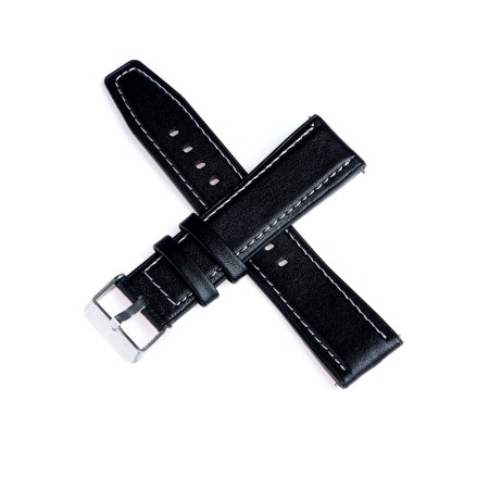 Hourly strap with fast-removable hairpins, 22 mm, eco-leather, L-22 cm, black