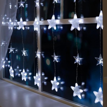 Garland "fringe" 2.4 × 0.9 m with nozzles "stars", IP20, transparent thread, 186 LED, white glow, 8 modes, 220 V-2