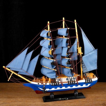 The ship is a souvenir average "horseman", the sails are blue, mix, 43x8.5x39 cm-1