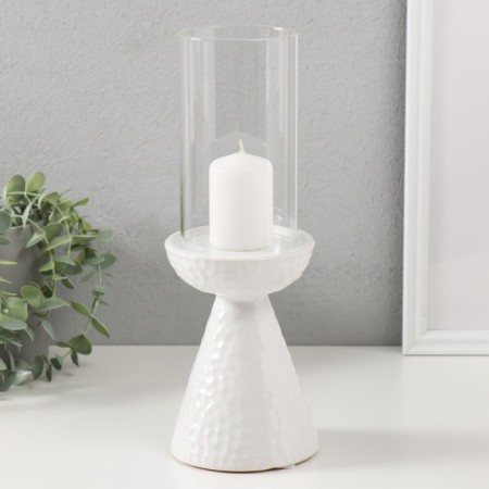Ceramics candlestick, glass for 1 candle "ibis" d = 7.5 cm white 10.5x10.5x29.5 cm-3