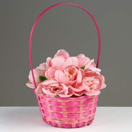 Wicker basket, 20.5 × 9.5 × 33 cm, pink, bamboo-1