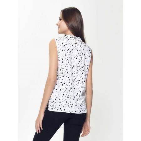 Women's blouse with a star print CONTE Elegant, size XL, color White, Black-2