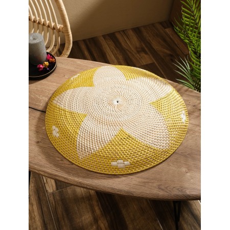 Decorative wicker rattan "Flower", 50x50x5 cm, yellow-1
