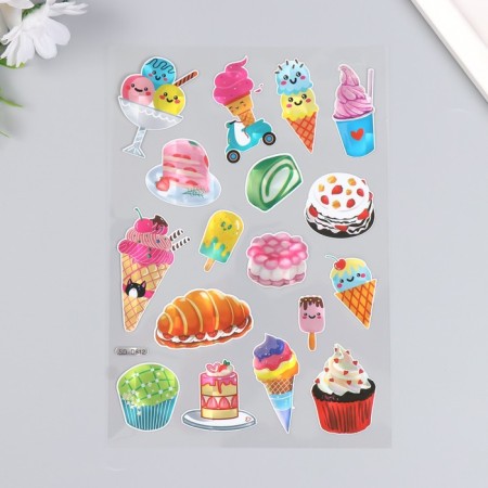 Sticker plastic holography "Sweets and desserts" mix 14.5x26 cm-2