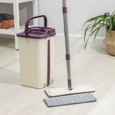 Schwabra with an annex and a bucket: a bucket with compartments for rinsing and pressing 10 liters, a flat mop, a spare nozzle made of microfiber