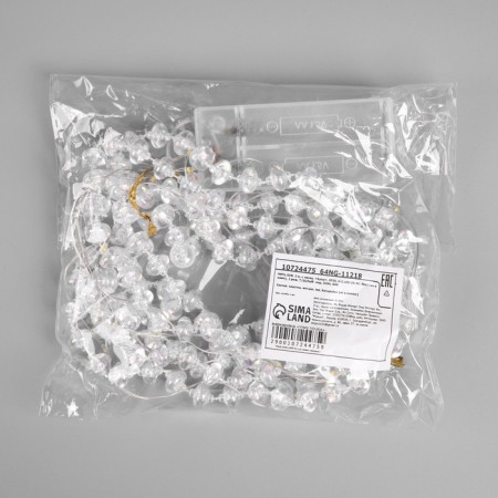 Garland “thread” 2 m dews with nozzles “beads”, IP20, silver thread, 20 LED, AAX2 batteries (not in the kit), 2 modes, glow warm white-3