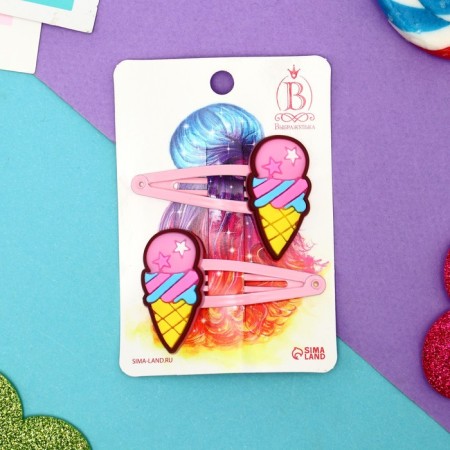 Invisibility for hair "Abel" (set 2 pcs) ice cream, 5 cm, pink-2