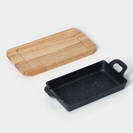 Cast iron pan "Night", 25 × 12 × 3 cm, on a wooden stand-6