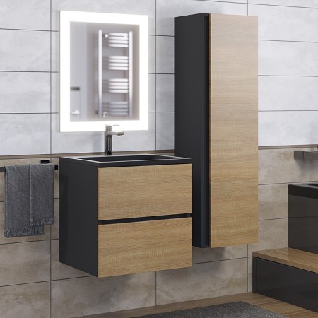 Tumbling under the Uperwood Barsa sink, 50 cm, suspended, black/oak sonoma-3