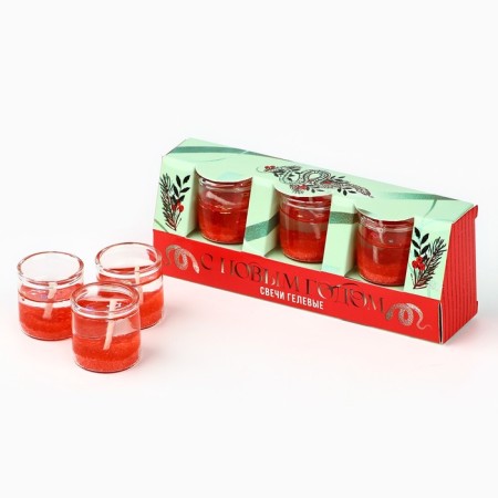 New Year. New Year gel candles "Happy New Year!" 3 pcs, red, 2.5 x2.5 x 2.5 cm-1