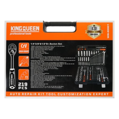 Car tools Kingqueen Wib-80001, 72 tooth, 1/2 3/8 1/4 ", 219 items-4