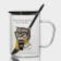 Glass mug with a ceramic lid and a spoon "Hipster", 450 ml, Mix drawing