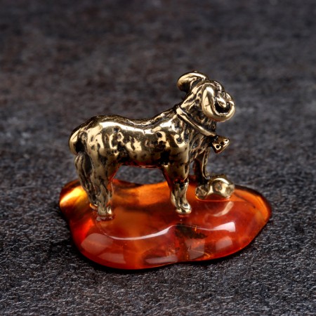 Souvenir "Baran with a bell", brass, amber, 3x2.5 cm-1