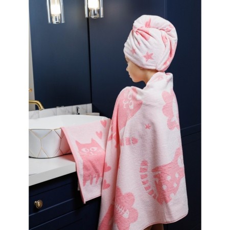 Terry towel Cat Love, size 70x130 cm, pink color-9