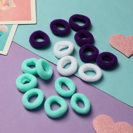 Hair elastic band "Mahrushka Sport" (set 100 pcs) 2 cm, white green purple