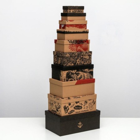 A set of craft boxes 10 in 1, gift packaging, “brutality”, 12 x 7 x 4 - 32.5 x 20 x 12.5 cm-3