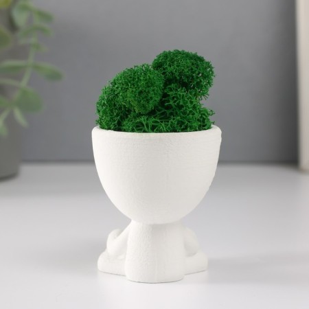 Kashpo concrete mini "Mr. Green with a baby" with moss white 5.5x8.5x6.5 cm (moss green stabil)-4