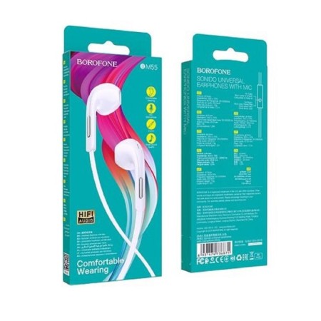 Headphones Borofone BM55 SONIDO, inserts, microphone, jack 3.5 mm, cable 1.2 m, white-2