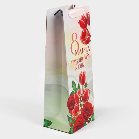Gift package for a bottle, packaging, "Happy Spring", 13 x 36 x 10 cm-1