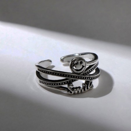 Ring "Smile" interweaving, the color of black silver, dimensionless-3