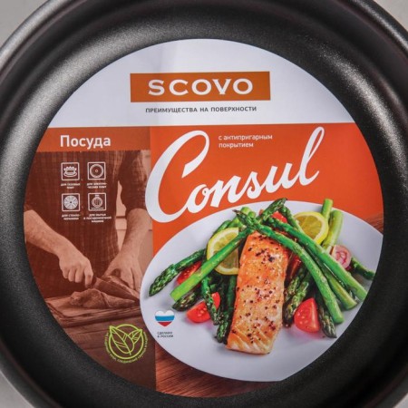 Steven Consul, 2.8 l, d = 24 cm, glass cover, plastic handle, anti -stick coating, black color-5