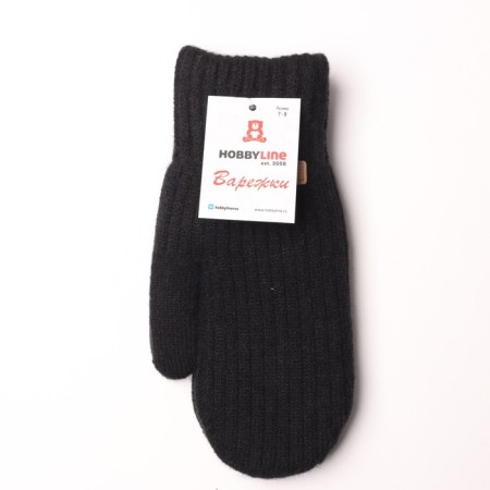 Women's mittens with fur inside, color black, size 7-8-3