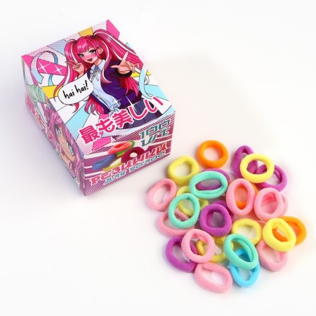 Hair elastic bands "Tm -Mahrushka", anime, 100 pcs, 2 x 2 x 0.4 cm-1