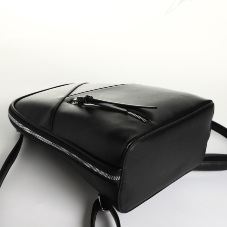 City backpack of artificial leather with lightning, black color-4