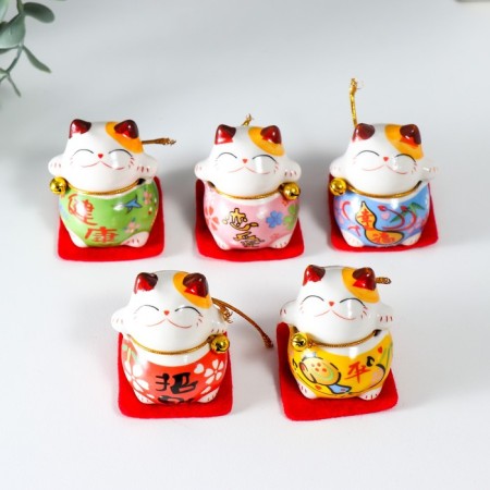 Souvenir Ceramics "Mani-Nekko in costume suites" 4.5x3.8x4.6 cm set 5 pcs