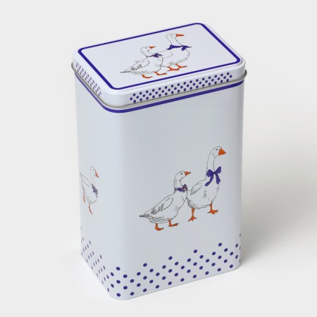 Bank for bulk products "geese", 2.7 l, 13.5 x 9.5 x 21.5 cm, tin, white color in peas-2