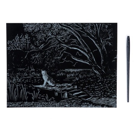 Big engraving with the effect of silver "Cat on the lake"-2