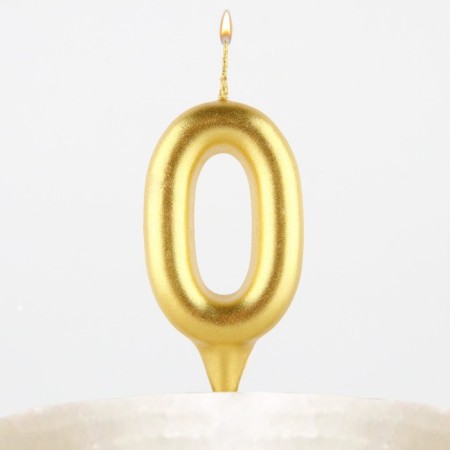 Candle for the cake, number "0", gold.-6