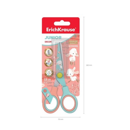 Baby scissors 13 cm, Erichkrause Junior Decor Curly Sheep, with a print on blades, rounded ends, blister-5
