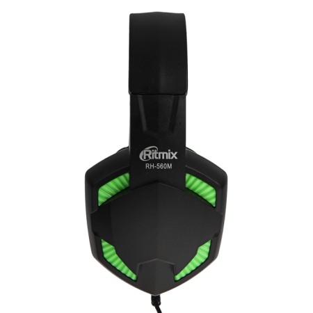 Ritmix RH-560M Gaming headphones, game, full-size, microphone, 3.5mm, 1.8 m, black and green-3