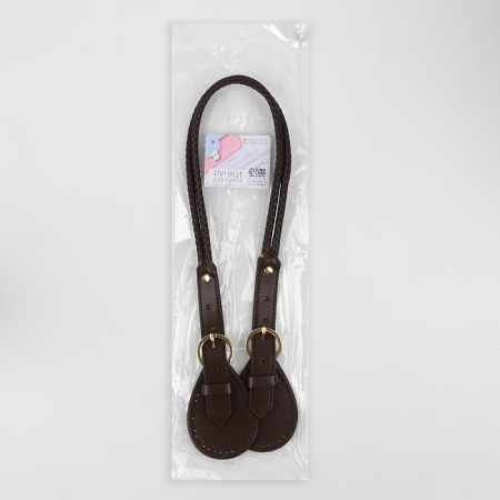 Handle for bags, cords, 60 × 1.8 cm, with sewing loops 5.8 cm, brown color/gold-3