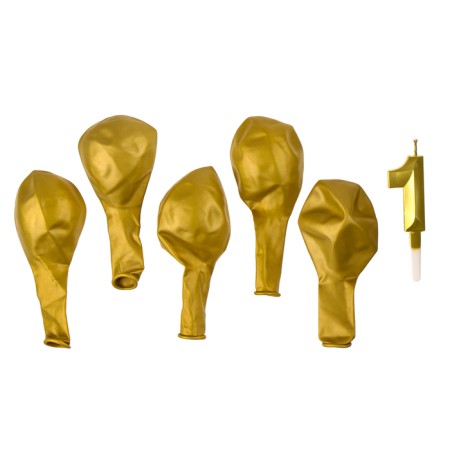 Set of candle in a cake + 5 balls, number 1, gold-2