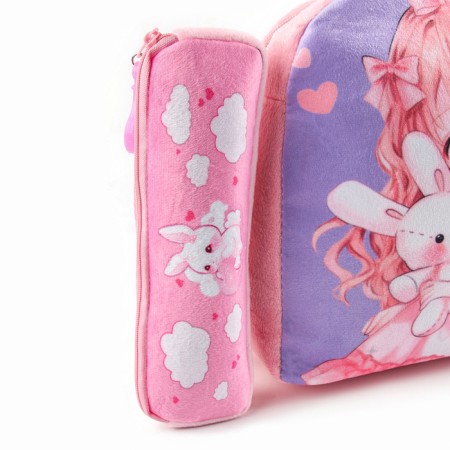 Baby plush backpack with an ANime Girl Penal, 24*24 cm, pink color-8