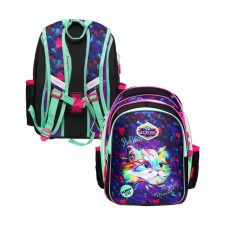 Frame backpack 39 x 29 x 17 cm, Across 410, filling: bag, pencil case, black/purple ACR22-410-7