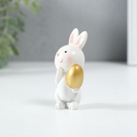 Souvenir Polystone "Easter rabbit Little white with a gold egg" 4.5x3x8 cm-1
