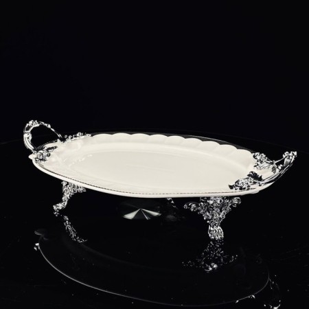 Dish with handles Lenardi Atlantis, on legs, porcelain, length 30.5 cm