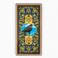 Flying backgamers, wooden board 50 x 50 cm, with a field for playing checkers