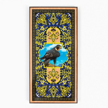 Flying backgamers, wooden board 50 x 50 cm, with a field for playing checkers