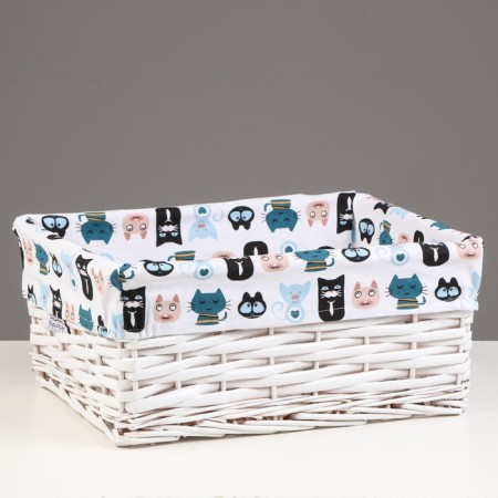 Stelly basket "cats", 40x31x17 cm, white