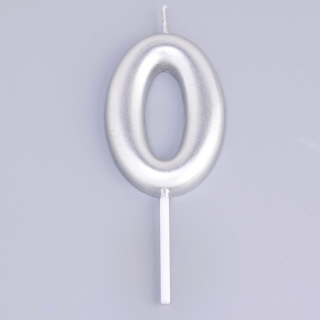 Candle in the Cake "European", number "0", 6 cm, silver-2