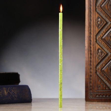 Candle Magic wax "increase in finance", with mint, 16x0.6 cm, green