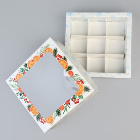 Box for sweets "Happy New Year", Botanika, 14.7 x 14.7 x 3.5 cm, New Year-3