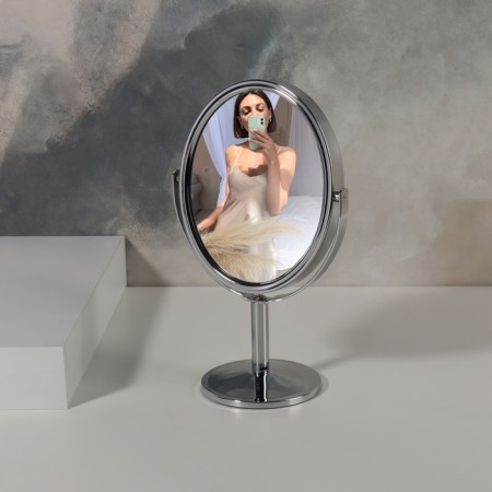 Mirror on the leg "Oval", bilateral, with an increase, mirror surface 9.4 × 11.5 cm, silver color-2