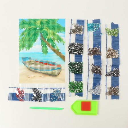 Diamond mosaic with partial filling on the canvas "Beach", 15 x 21 cm-3