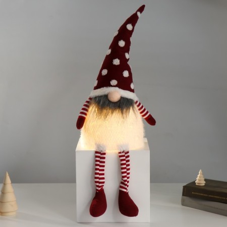Interior light doll "Dwarf in a red hood in peas" Long legs 22x16x65 cm