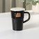 Ceramic mug with a lid and spoon Vintage, 350 ml, black color